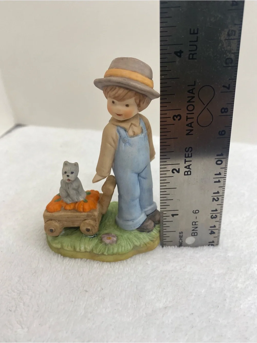 Napcoware Country Cousins Autumn Boy with Wagon of Pumpkins & His Dog Fall Decor